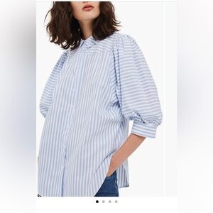 Topshop Striped Puff Sleeve Blouse